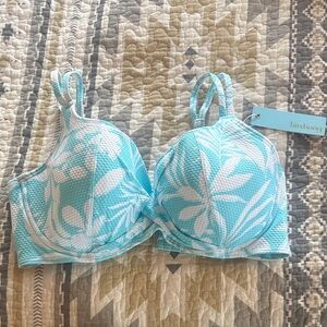 Birdsong Blue White Floral Wrap Bikini Swim Top 38DDd BNWT
